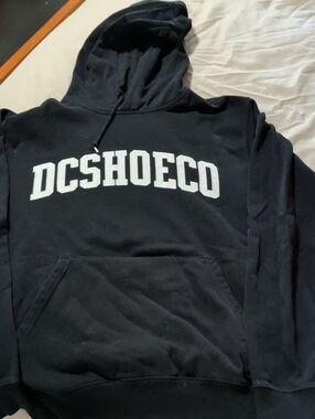 DC Black Crewneck Hoodie with White Collegiate Logo
